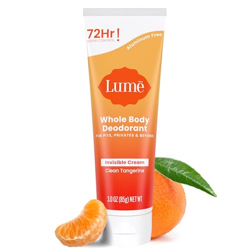 Lume Whole Body Deodorant - Invisible Cream Tube - 72 Hour Odor Control - Aluminum Free, Baking Soda Free, Skin Safe - 3.0 ounce (Clean Tangerine)