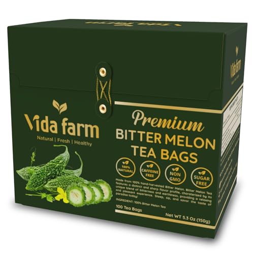 VIDA FARM 100 Premium Bitter Melon Tea Bags, Zero Sugar Tea, Handpicked, 100% Pure and Natural Dried Bitter Melon, Non-GMO, No Caffeine, Gluten-Free, Vegan