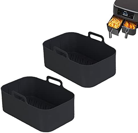 2pcs Air Fryer Silicone Pot for Ninja Foodi Dual DZ201,Reusable Air Fryer Silicone Liners,Rectangle Air Fryer Basket 8QT, Air fryer Accessories (2PCS, black)