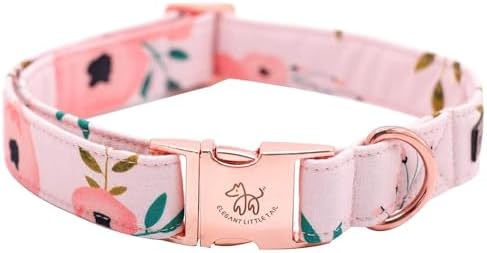Elegant little tail Dog Collar, Pink Floral Girl Pet Collar Durable Cute Dog Collars Summer Female Pet Gift Adjustable Dog Collar for Large Dogs