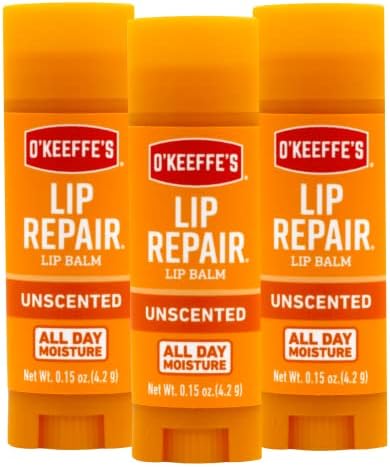 O'Keeffe's Unscented Lip Repair Lip Balm for Dry, Cracked Lips, Stick, (Pack of 3)