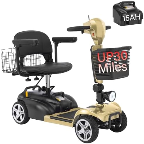 15-45 Miles Ecomobi MS02 4 Wheels Mobility Scooter for Adults/Seniors, 350W Powered Electric Wheelchair Device w/15Ah-25Ah Extended Battery, Dual Baskets/Rotating Seat, Compact Duty Mobile for Elderly