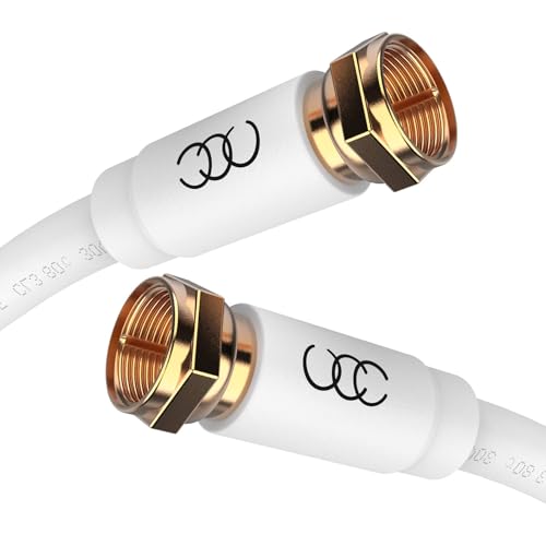 Ultra Clarity Cables RG6 Coaxial Cable Connector Set 15 FT, CL3 White Coax Cord TV Cable Wire, in-Wall Rated-Digital Audio Video Satellite Cable Extension, Gold Plated Compression Connectors - White