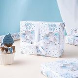 WRAPAHOLIC Baby Boy Wrapping Paper - Mini Roll - 17 Inch X 33 Feet - Adorable Blue Elephant Design for Baby Shower, Party, Holiday