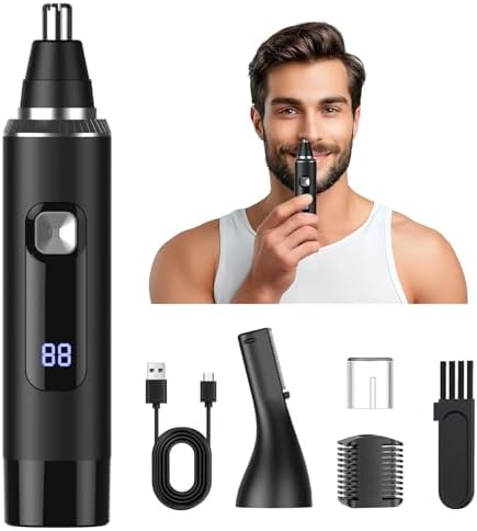 LED Display Ear and Nose Hair Trimmer Clipper for Men Women,2025 Rechargeable 2 in 1 Professional Painless Eyebrow & Facial Hair Trimmer with Powerful Motor and Dual-Edge Blades Easy Cleansing