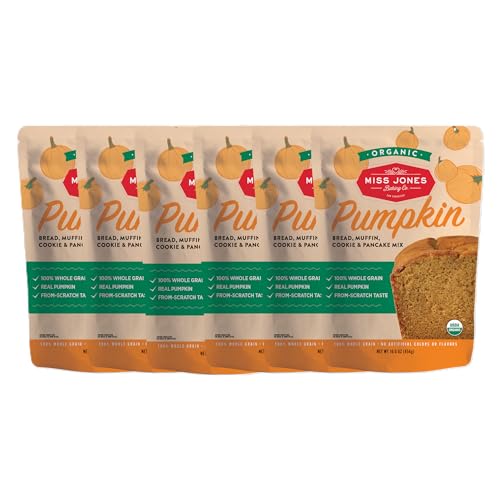 Miss Jones Baking Organic Pumpkin Bread, Muffin, Cookie & Pancake Mix, Vegan-Friendly, Dairy and Soy-Free, 100% Whole Grain (Pack of 6)