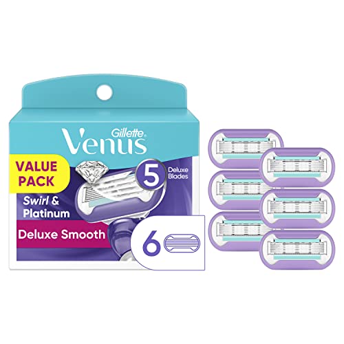 Gillette Venus Deluxe Smooth Swirl Womens Razor Blade Refills, 6 Count, Moisture Ribbon to Protect Against Irritation