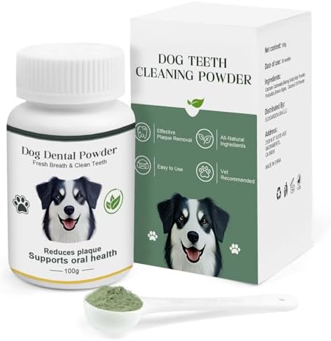 Dog Teeth Cleaning Powder 100g Fights Plaque & Tartar Freshens Breath All-Natural Ingredients for Dogs of All Breeds and Ages Easy to Use Dog Dental Powder