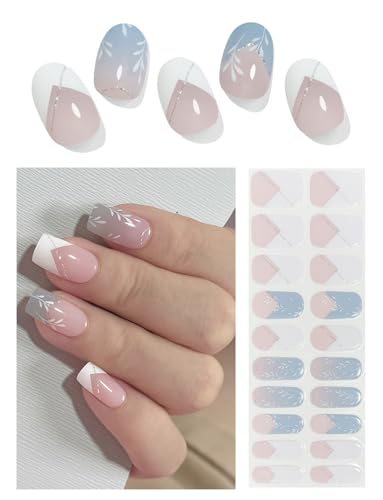 Semi Cured Gel Nail Strips | 20PCS B French Gradient UV Gel Nail Wraps | Gel Nail Stickers, UV Light Required