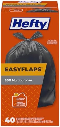 Hefty Easy Flaps Multipurpose Large Trash Bags, Unscented, 30 Gallon, 40 Count