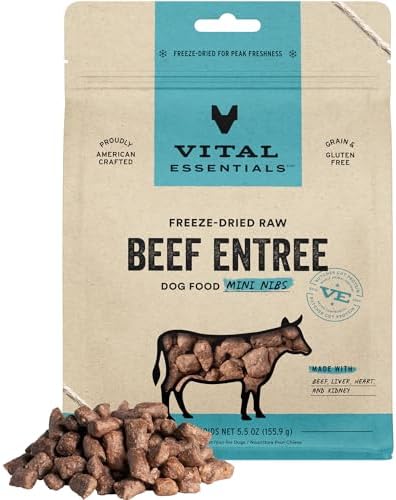 Vital Essentials Freeze Dried Raw Dog Food, Beef Mini Nibs Entree, 5.5 oz