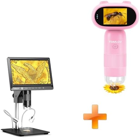 TOMLOV P30 Microscope for Kids, Handheld 1000X 2 LCD Digital Microscope for Slides，HD Camera & Video, Pocket Magnifying Glass with Light+DM702