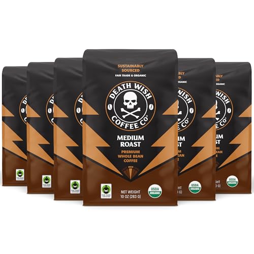 Death Wish Coffee, Medium Roast Whole Bean (10 oz, 6 pack)