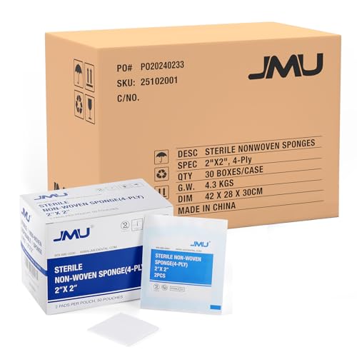 JMU Sterile Gauze Pads 2x2, 1500 Packs - 3000 Pieces, Highly Absorbent Non Woven Gauze Sponges Sterile, Case/30 Box