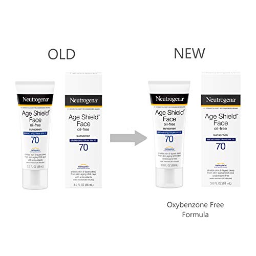 Neutrogena Age Shield Anti-Oxidant Face Lotion Sunscreen with Broad Spectrum SPF 70, Oil-Free & Non-Comedogenic Moisturizing Sunscreen to Prevent Signs of Aging, 3 fl. oz (Pack of 2)