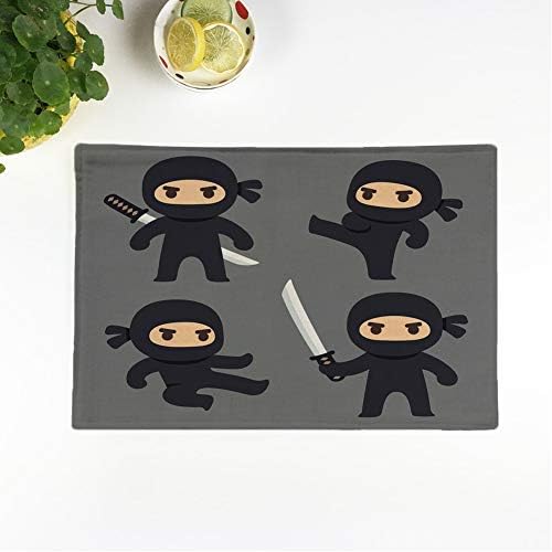 Set of 6 Placemats Anime Cute Cartoon Ninja Katana Sword Martial Arts Poses Non-Slip Doily Place Mat for Dining Kitchen Table