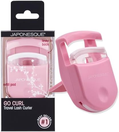JAPONESQUE Travel Eyelash Curler, Pink - Plastic Eyelash Curlers for Travel Makeup, Go Curl Lash Curler with Bonus Replacement Lash Pad - 1 Pack