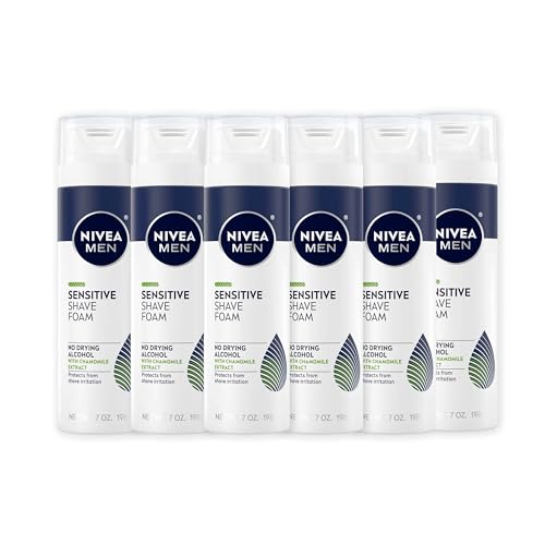 NIVEA MEN Sensitive Shave Foam with Vitamin E and Chamomile and Witch Hazel Extracts, Alcohol Free Shaving Foam for Men Protects and Comforts Sensitive Skin, 7 Oz Can