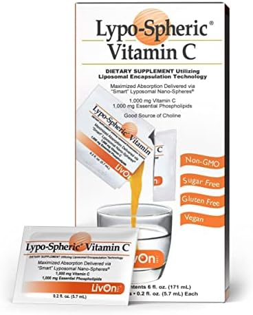 LivOn Laboratories Lypo–Spheric Liposomal Vitamin C 1000mg - No Sugar, Immune Support, Plant Based - Easy to Swallow, Absorbable, Convenient Individual Packets - Non–GMO, Gluten Free(30 Packets)