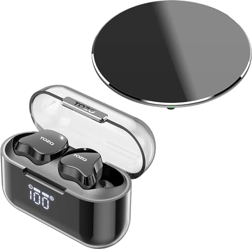 TOZO Crystal Buds Bluetooth 5.3 True Wireless Stereo Earbuds IPX8 Waterproof in Ear Headset W3 Wireless Charger, 10W Qi-Certified Fast Charging Pad