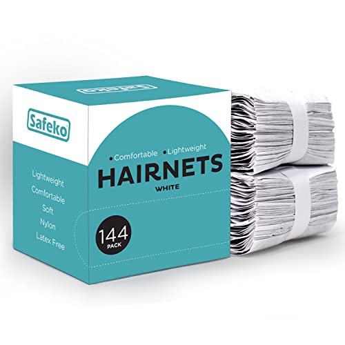Hair Nets 144 PCS, Individually Wrapped, Lightweight Nylon Hairnets, Latex-Free | White, Large (24")