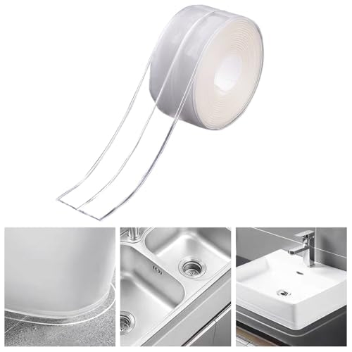 Clear Caulk Tape for Kitchen & Bathroom, Countertop Sink Tub Shower Caulk Strip Self Adhesive Caulking Sealant Waterproof, Toilet Bowl Stick on Gel, Bathroom Accessories, Better Than Silicone Caulk
