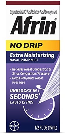 Afrin No Drip Extra Moisturizing 12 Hour Nasal Congestion Relief Pump Mist, Sinus Spray Decongestant - 15 mL