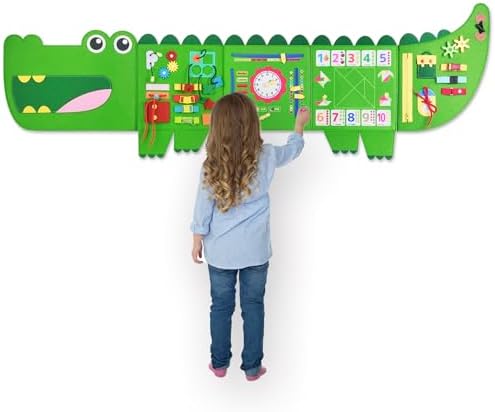 Crocodile Montessori Busy Board,Sensory Board,Educational Toys,Activity Cube,Daycare Furniture,Playroom Furniture,Interactive Toys,Learning Toys,Travel Toys for Plane Car,Gift for 3-6
