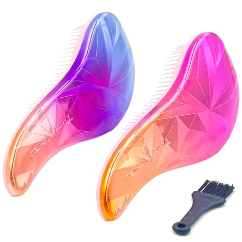 WYNK Hair Brush Detangler for Adults & Kids，Detangling Comb Hair Styling Tools, Dry and Wet Hair Brush Detangler for All Hair Types (2 Pack Change of color Electroplating)