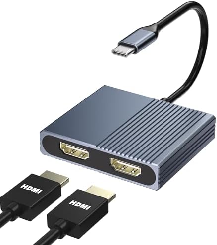 Docking Station Dual Monitor, USB C Docking Station, HDMI Splitter Extended Display, 4K Dual HDMI Adapter for 2 Monitors, HDMI Splitter for Dual Monitors Extended Display, Dual Monitor Adapter