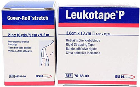 Leukotape P 1.5-Inch x 15-Yds & Cover-roll Stretch 2-Inch x 10-Yds Combo Pack (One Roll Each)