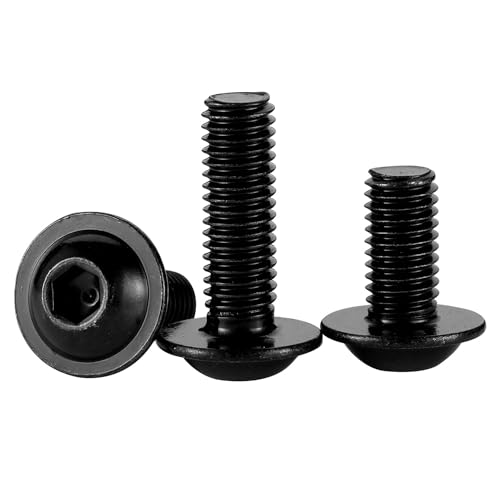 M6-1.0 x 16mm Flanged Button Head Socket Cap Screw Bolts, Allen Socket Drive, Stainless Steel 18-8 (304), Black Oxide Finish, Quantity 50
