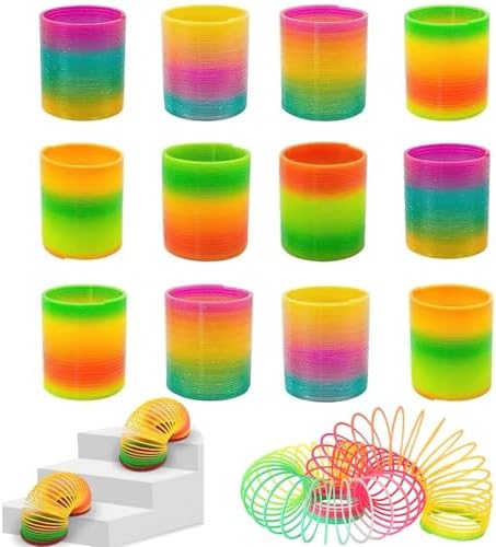 JOHOUSE Rainbow Magic Spring, 12 PCS Colorful Rainbow Neon Plastic Spring Toy, Fun Goodie Bag Fillers for Birthday Classroom Prizes, Party Favors, Christmas Stocking Stuffers, Small Toys Gifts