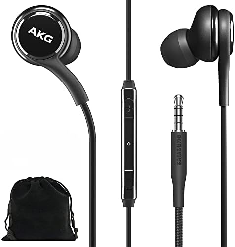 Samsung AKG Earbuds Original 3.5mm in-Ear Headphones with Remote & Mic for Galaxy A71, A31, Galaxy S10, S10e, Note 10, Note 10+, S10 Plus, S9 - Braided, Includes Velvet Carrying Pouch - Black