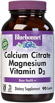 Bluebonnet Nutrition Calcium Citrate Magnesium Plus Vitamin D3 Caplets, Bone Health & Muscle Relaxation, Non GMO, Gluten, Soy & Milk Free, Kosher, White, 90 Count