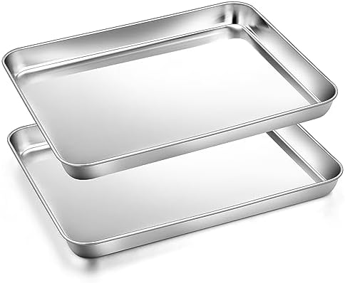 2Pcs Baking Sheet Pan Set, Joyfair Stainless Steel Cookie Sheets, Commercial Metal Pans Toaster Oven Tray Bakeware for Jelly Roll/Bread/Bacon, Heavy Gauge, Rust-free & Dishwasher Safe (9 Inch)