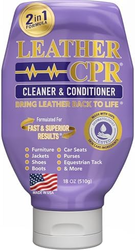 Leather CPR Cleaner and Conditioner - Made in USA, Leather Furniture Cleaner and Conditioner for Couch, Leather Conditioner for Purses, Shoes, Jackets, Car Leather Cleaner, Leather Restore -18oz