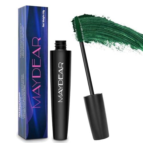 Maydear Dark Green Mascara for Eyelashes, Waterproof Colored Mascara Long Lasting Smudgeproof Color Mascara for Women Eye Makeup Party Stage Use