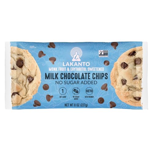 Lakanto Milk Chocolate Chips - Sweetened with Monk Fruit Sweetener and Erythritol, Perfect for Baking, Pancakes, Muffins, Protein Bites, Melting, Snacking, Toppings, Smoothies (8 oz - Pack of 1)