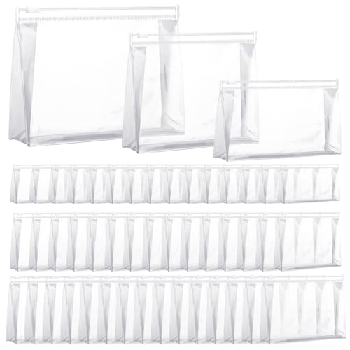 Xuniea 50 Pieces Mini Clear Makeup Bag Small Clear Zipper Pouch Travel Bag for Toiletries Plastic Cosmetic Organizer Waterproof for Women Men Vacation(7.1'',8.6'',9.8'',Transparent)