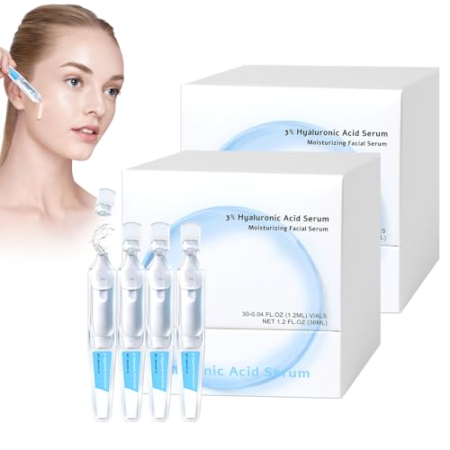60pcs 3% Hyaluronic Acid Serum Ultra-Hydrating Vials, Hyaluronic Acid Tubes,3% Hyaluronic Acid Serum for Face,Single-Use Hyaluronic Acid Tubes Vials,Wake Nature Perfection Hyaluronic Acid Serum(2box)