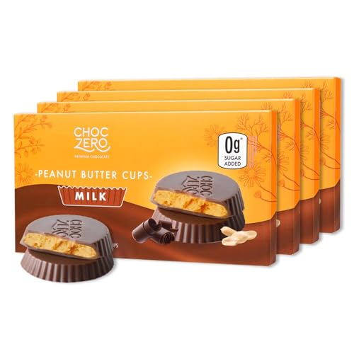 ChocZero Milk Chocolate Peanut Butter Cups, No Added Sugar, Gluten Free, Low Carb Candy, 4 Ounce (Pack of 4), 32 Cups Total