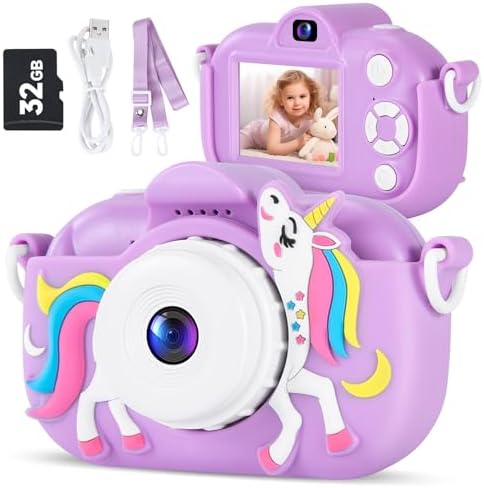 Kids Camera Digital Camera for Girls Age 3-8, 1080P Toddler Camera for Kids with 32GB SD Card, Toddler Girls Toys Age 6-8, Kids Christmas Birthday Gifts for Girls
