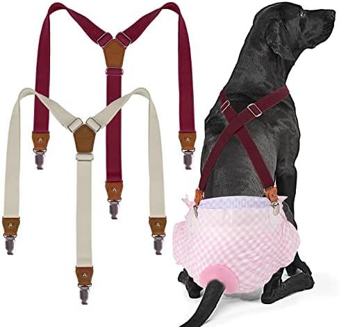 Pet Soft Dog Suspenders 2 Pieces Female Dog Diaper Suspenders for Dogs Diaper Keeper Suspender for Dog Skirt, Dog Dress (Brown & Burgundy, M/L)