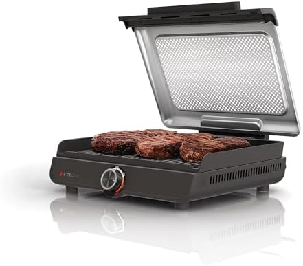 Ninja GR100 Sizzle Smokeless Indoor Grill with Nonstick Grill Plate, Dishwasher-Safe Removable Mesh Lid, 500F Max Heat, Even Edge-to-Edge Cooking, Black (Renewed)