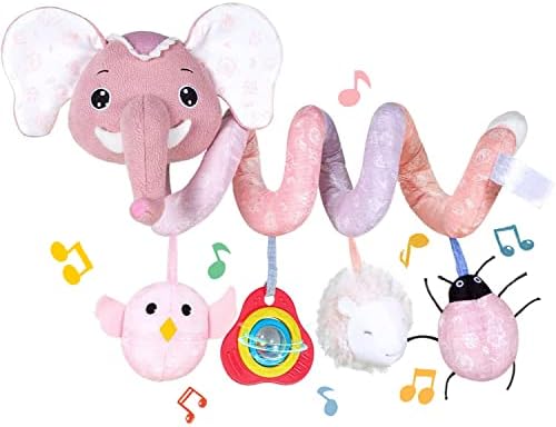 Koty Newborn Car Seat Toys, Stroller Toys for Babyies 0-6 Months,Infant Activity Spiral Plush Toys Hanging - Carseat Stroller Crib with Musical Rattle Toy for Boys Girls 0 3 6 9 Months