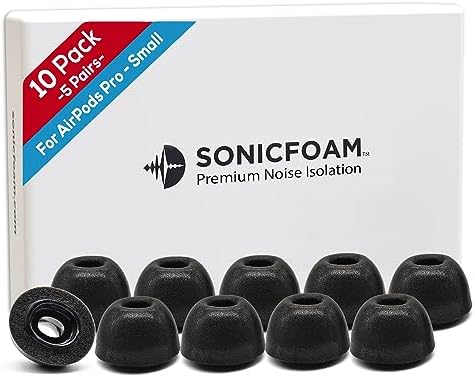 Memory Foam Earbud Tips - Premium Noise Isolation, Replacement Foam Ear Tips, 10 Pack for Airpods Pro (SFAIR Small, Black)