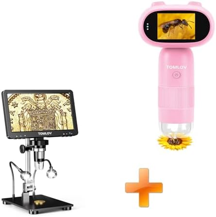TOMLOV P30 Microscope for Kids, Handheld 1000X 2 LCD Digital Microscope for Slides，HD Camera & Video, Pocket Magnifying Glass with Light+DM9 Pro