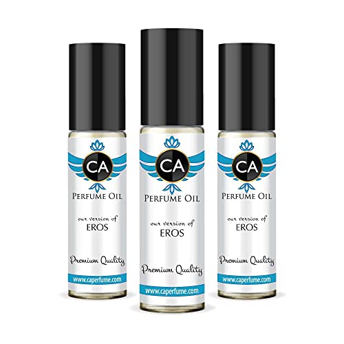 CA Perfume Impression of Eros For Men Replica Fragrance Body Oil Dupes Alcohol-Free Essential Aromatherapy Sample Travel Size Concentrated Long Lasting Attar Roll-On 0.3 Fl Oz-X3