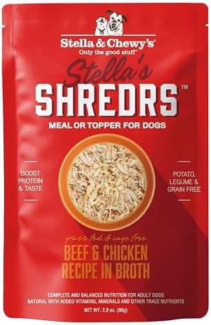Stella & Chewy's Stella’s Shredrs Grass Fed & Cage Free Beef & Chicken Recipe in Broth, 2.8 oz. Pouches (Pack of 24)